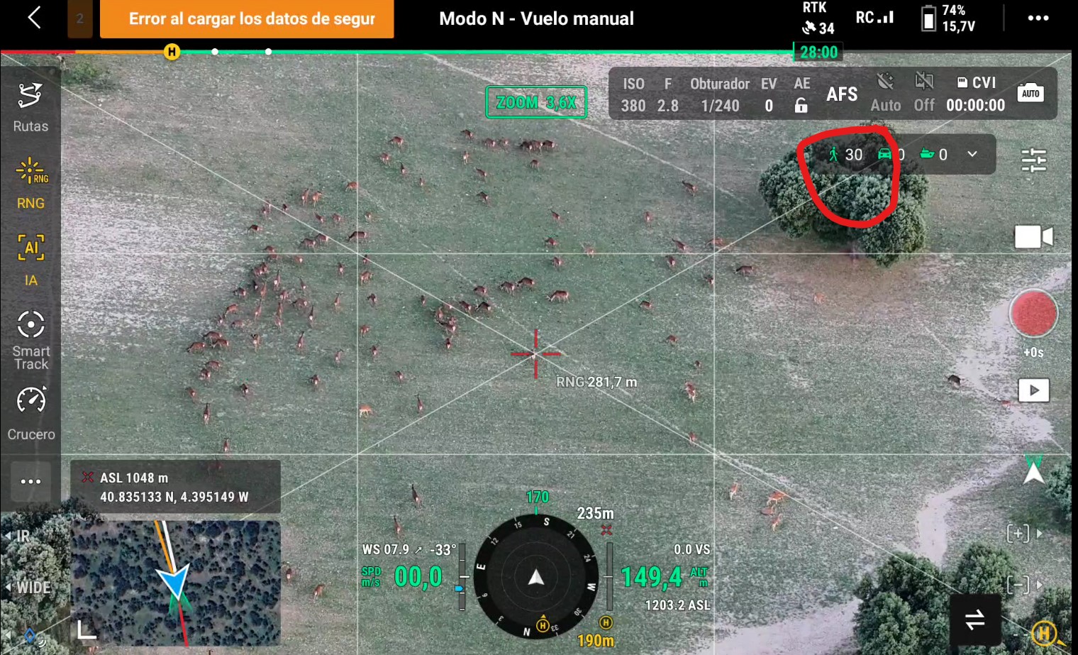 Prueba de campo Matrice 4T, detección de animales