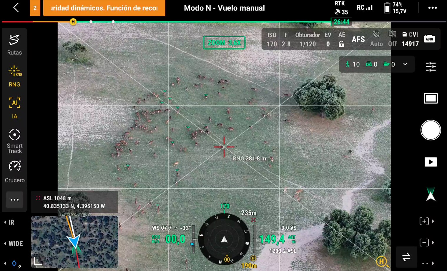 Prueba de campo Matrice 4T, censo de fauna