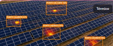 Puntos calientes en paneles solares